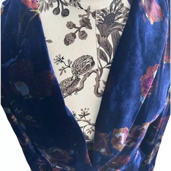 SUNDANCE Rose Garden Blue Floral Velvet Blazer size 10 - Picture 3 of 11